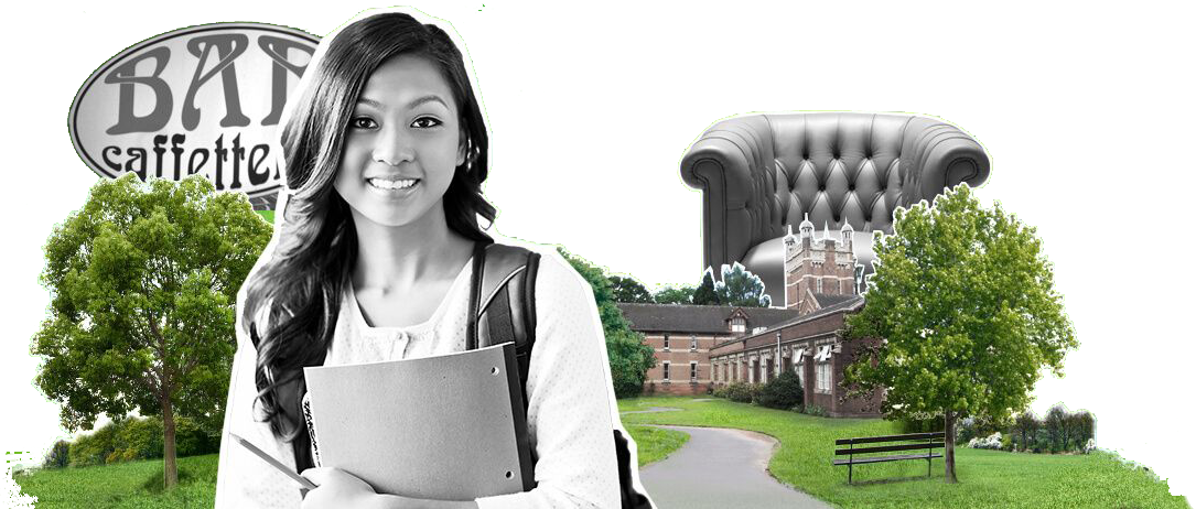 A female student standing in front of Hamstead Campus grounds